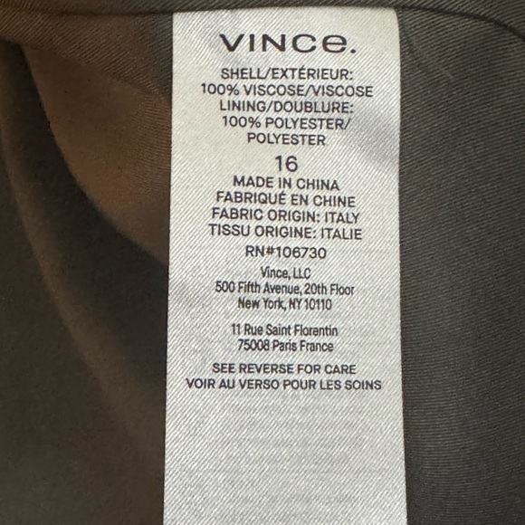 VINCE Women Olive Viscose Lined Cardigan Collar Belted Blazer size 16 - Picture 7 of 7